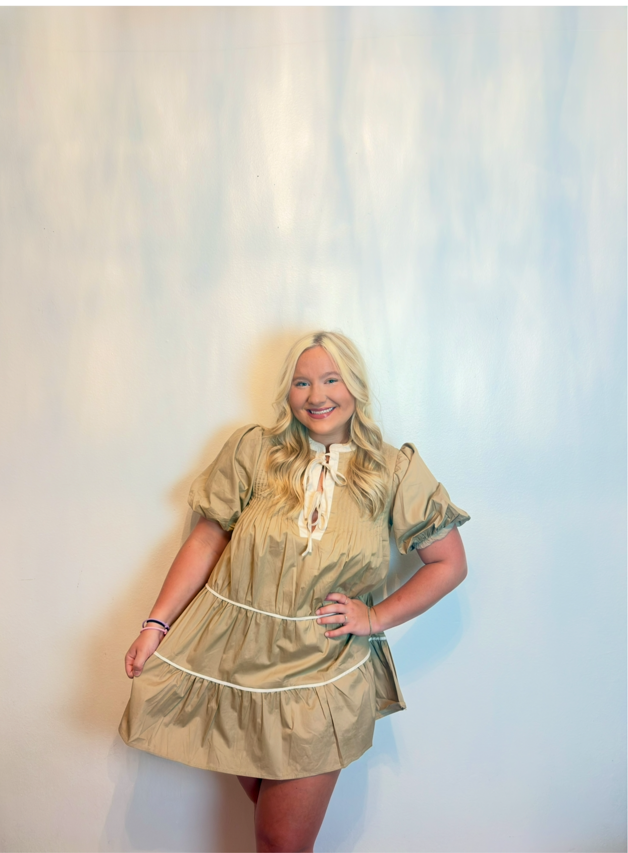 Bow Tie Khaki Mini-Dress
