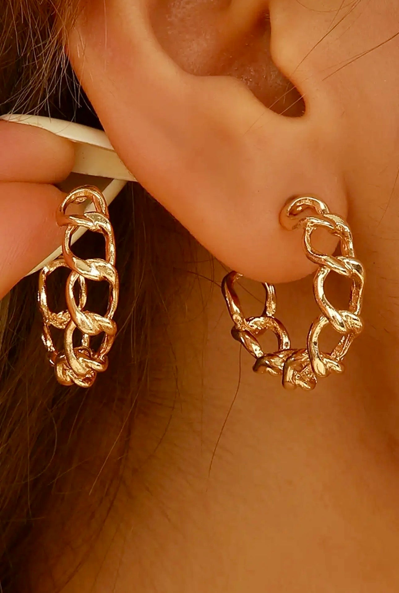 Gold Alloy Plated Round Hoop Chain Earrings