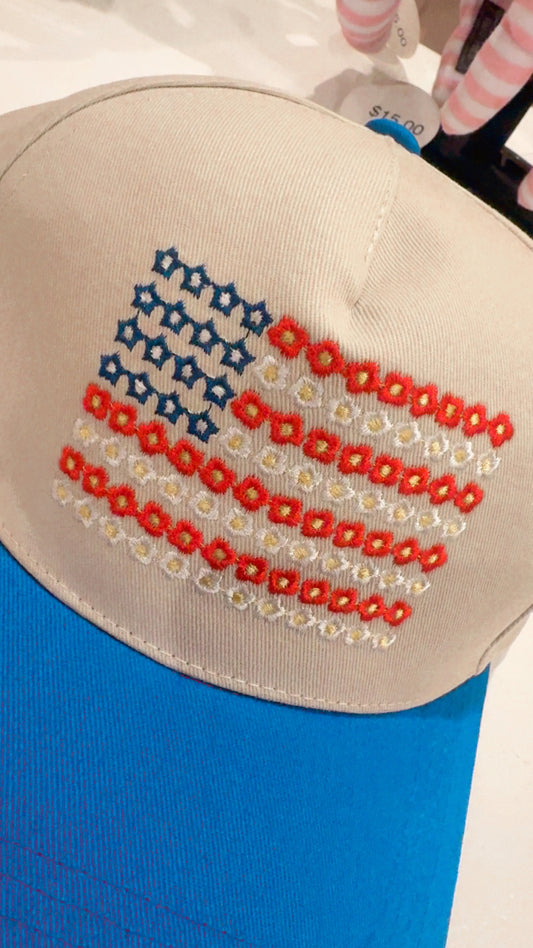Blue American Flag Two Tone Cotton Hat