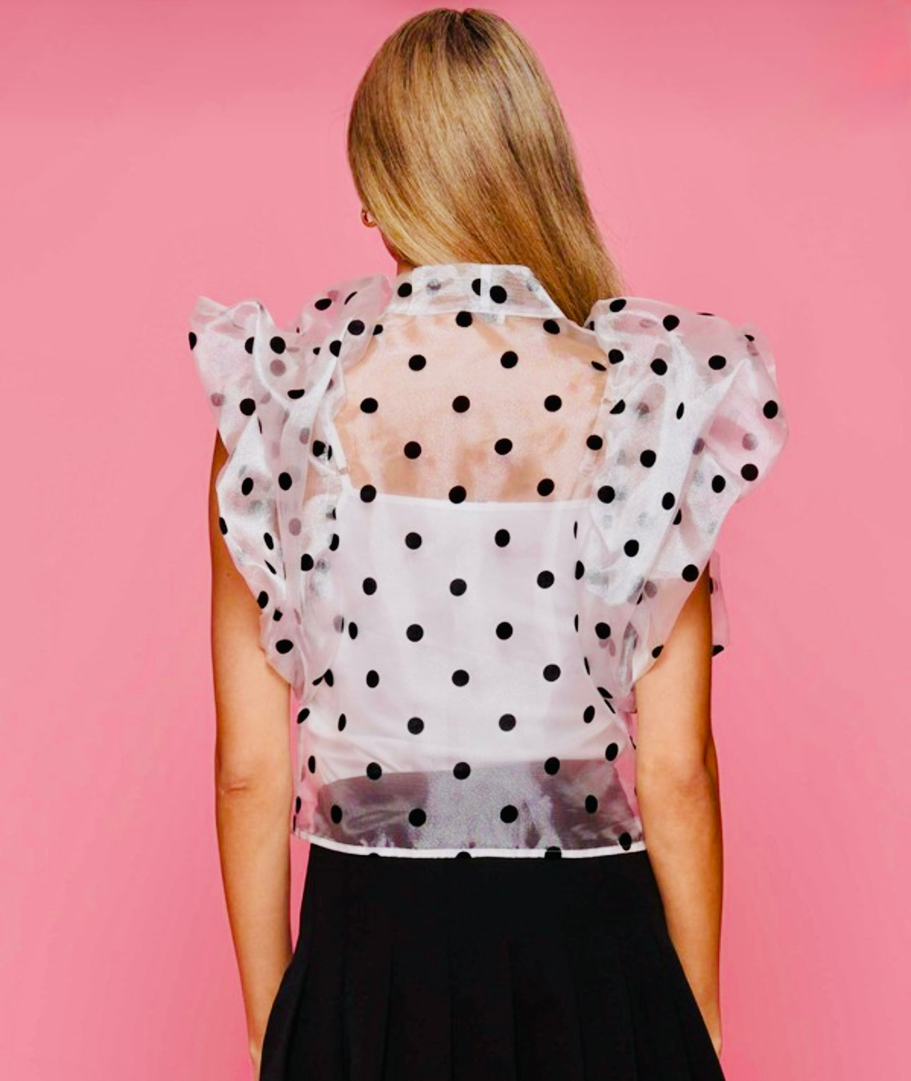 Polka Dot Organza Puff Sleeve Blouse