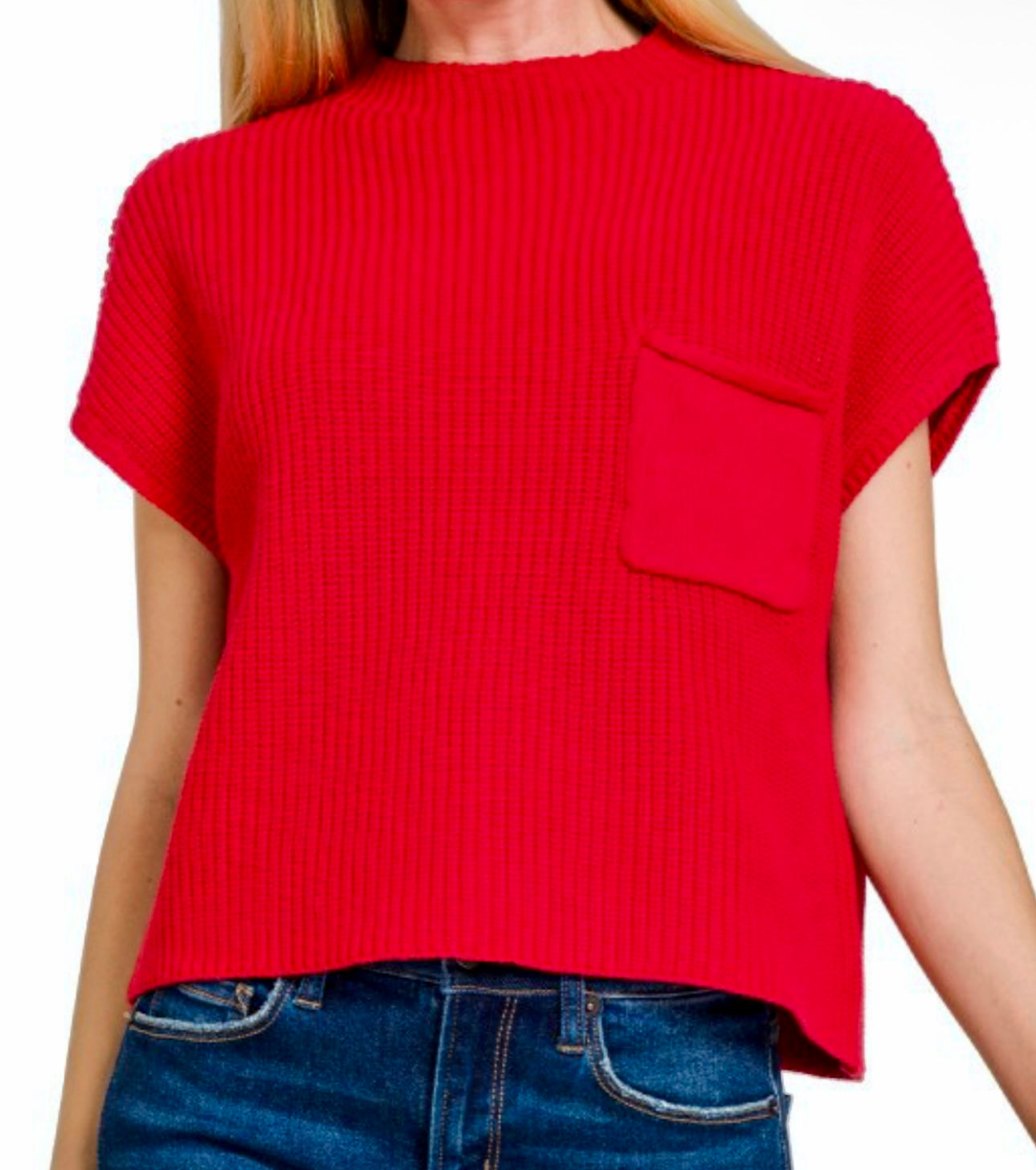 Mock Neck Short Sleeve Cropped Sweater