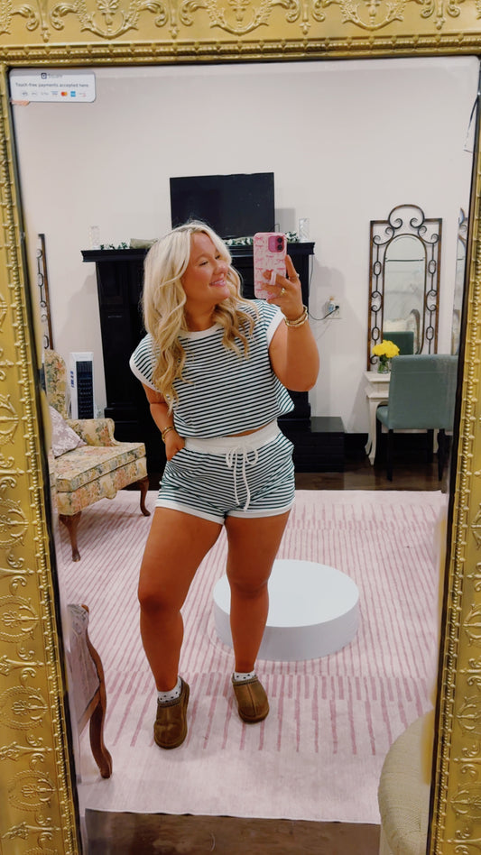 Stripe Contrast Trim Top & Shorts Set