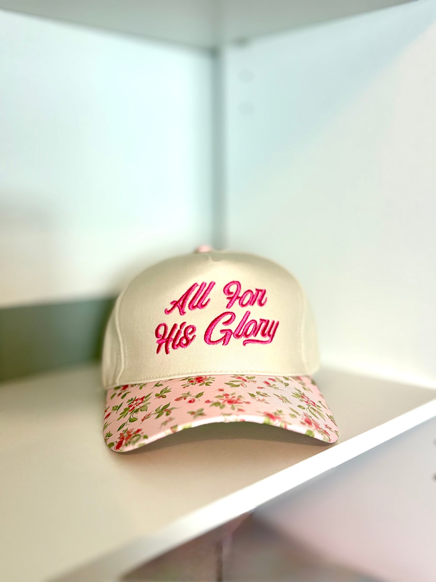 "All For His Glory" Pink Floral Cotton Hat