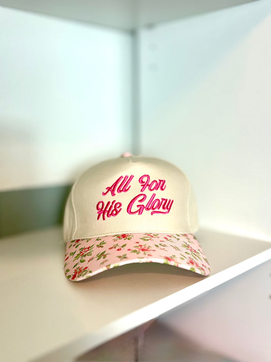 "All For His Glory" Pink Floral Cotton Hat