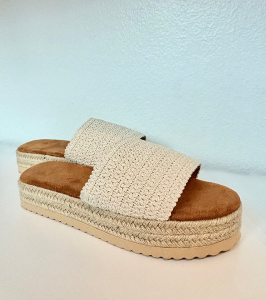 White Boho Woven Wedge Sandals