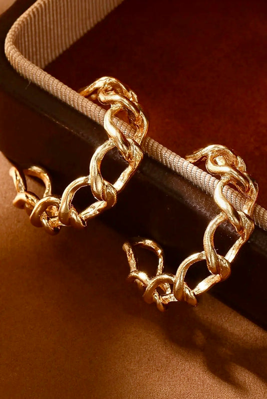 Gold Alloy Plated Round Hoop Chain Earrings