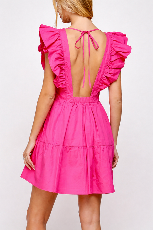 Romantic Ruffle Tiered Dress with Open Back