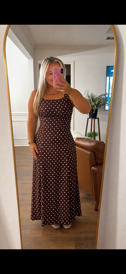 Coffee Polka Dot Maxi Dress