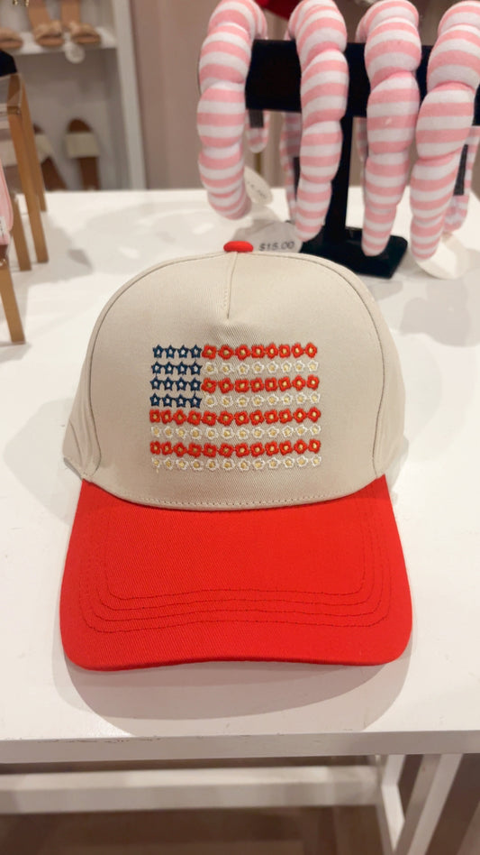 Red American Flag Two Tone Cotton Hat