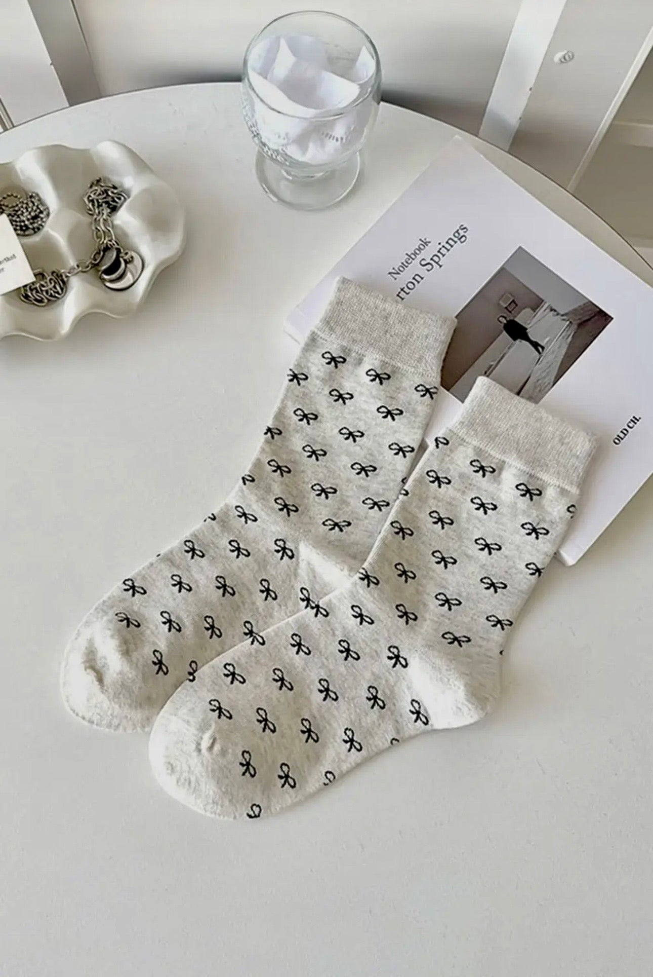 Soft Polyester Crew Socks with Mini Bow