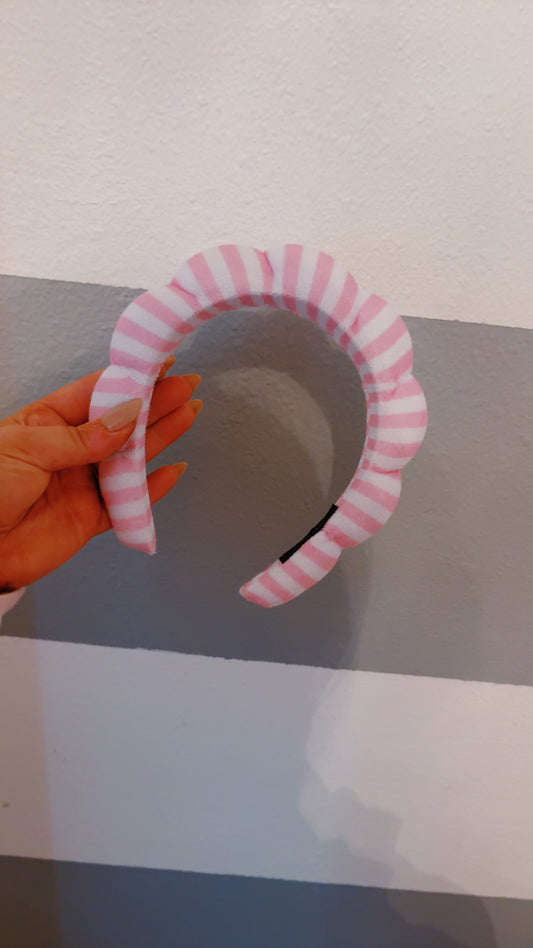 Pink and White Striped “GRWM” Skincare Headband