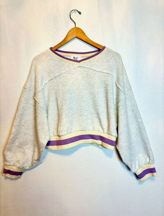 Stripe Elastic Banded Crop Sweatshirt Top