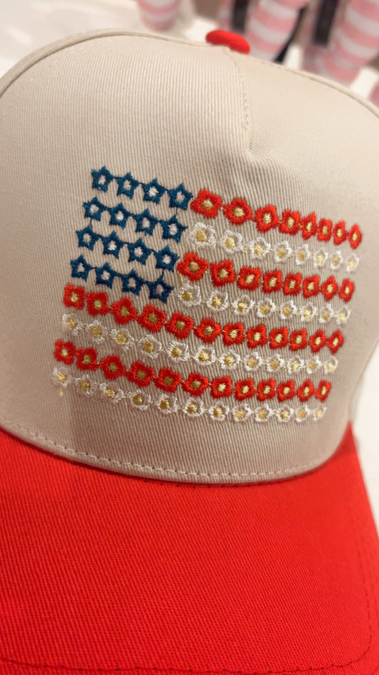Red American Flag Two Tone Cotton Hat