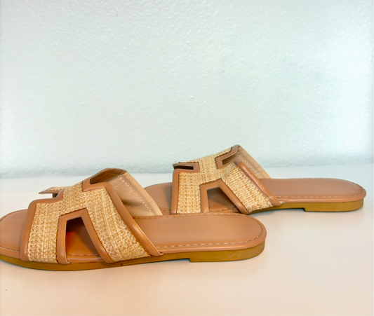 White Faux Raffia Sandals