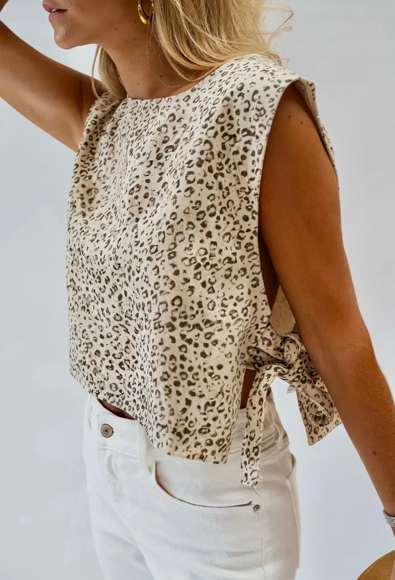 Apricot Leopard Print Side Knot Shirt