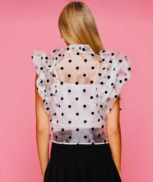 Polka Dot Organza Puff Sleeve Blouse