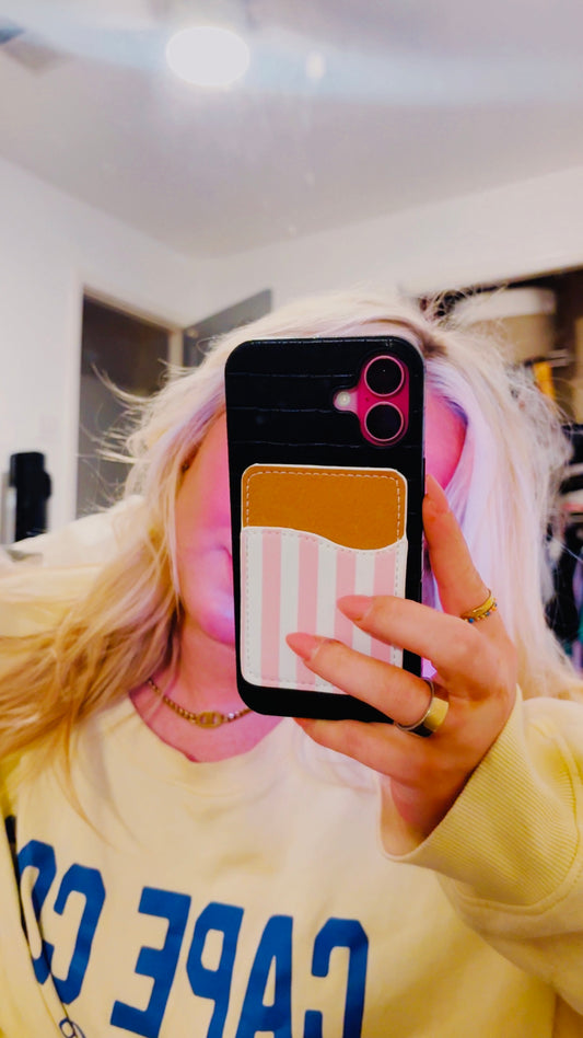 Pink and White Striped Phone Pocket