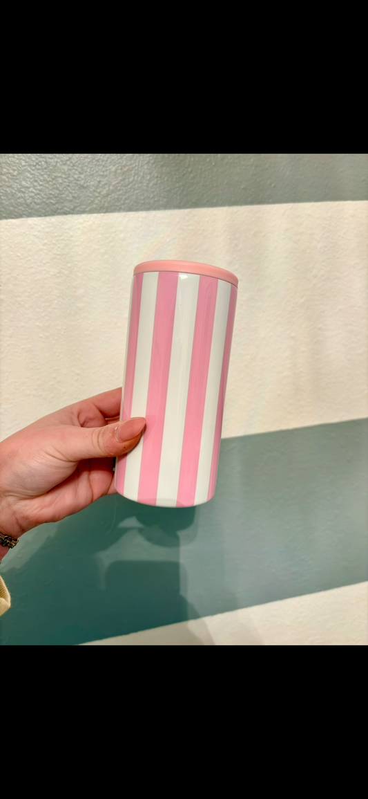 Pink and White Striped Hard Cooling Can