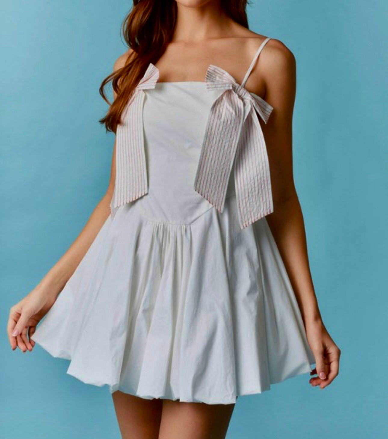 Sleeveless Front Bow Detail Bubble Hem Mini Dress