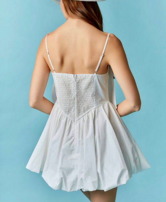 Sleeveless Front Bow Detail Bubble Hem Mini Dress
